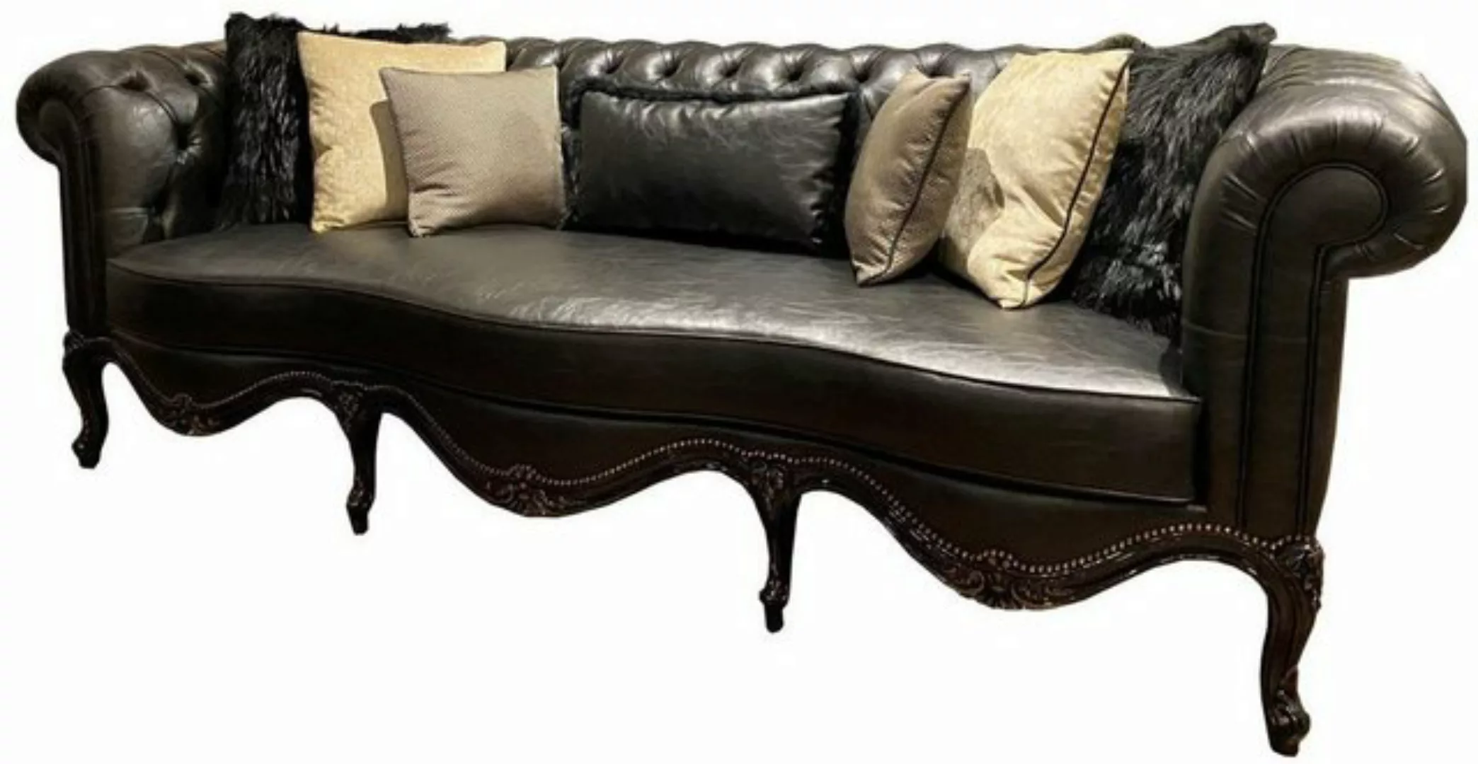 Casa Padrino Chesterfield-Sofa Luxus Barock Chesterfield Leder Sofa Schwarz günstig online kaufen