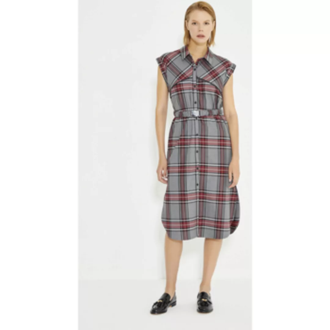 Just Like You  Kleider Grey Checked Sleeveless Leather Piping Shirt Dress günstig online kaufen