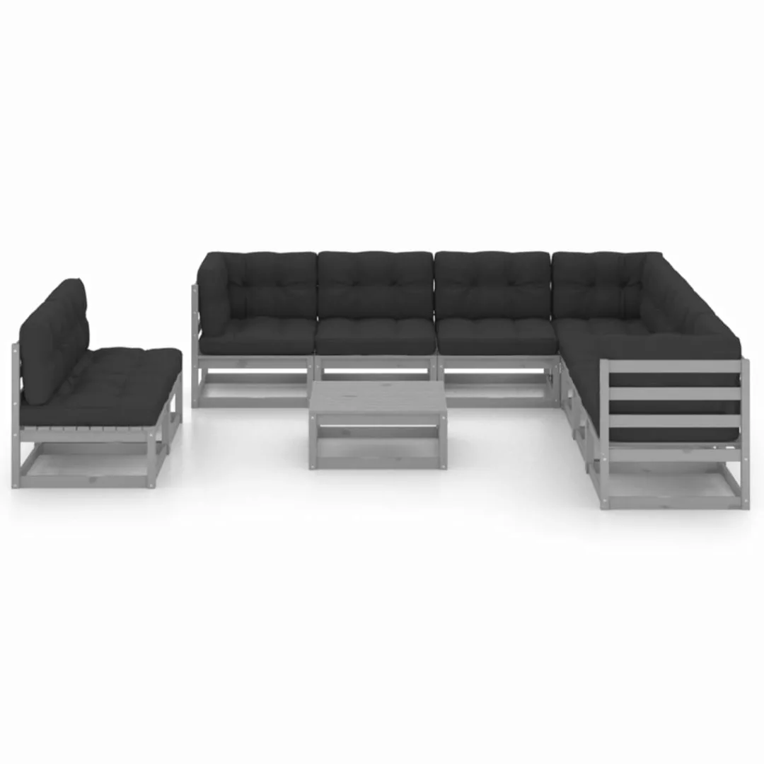 10-tlg. Garten-lounge-set Mit Kissen Grau Kiefer Massivholz günstig online kaufen