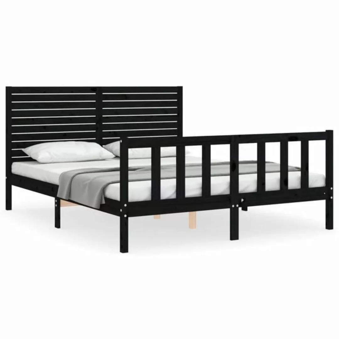 furnicato Bett Massivholzbett mit Kopfteil Schwarz 160x200 cm günstig online kaufen