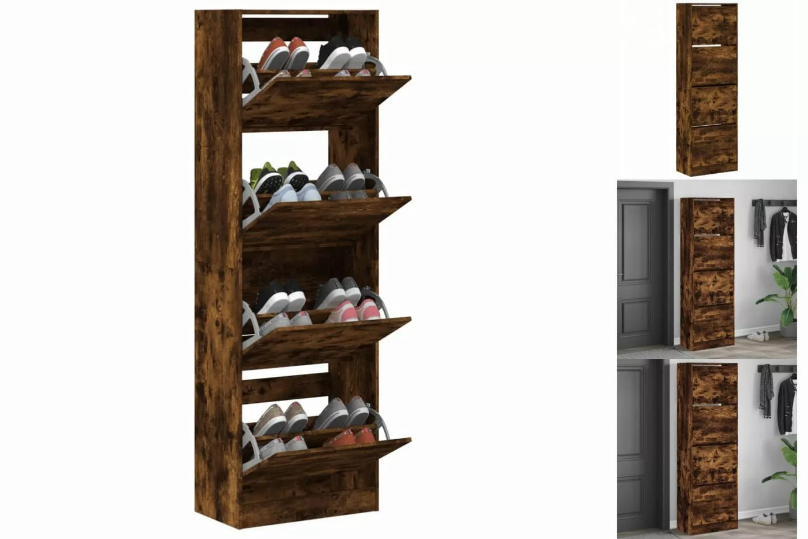 vidaXL Schuhschrank Schuhschrank mit 4 Klappen Räuchereiche 60x34x187,5 cm günstig online kaufen