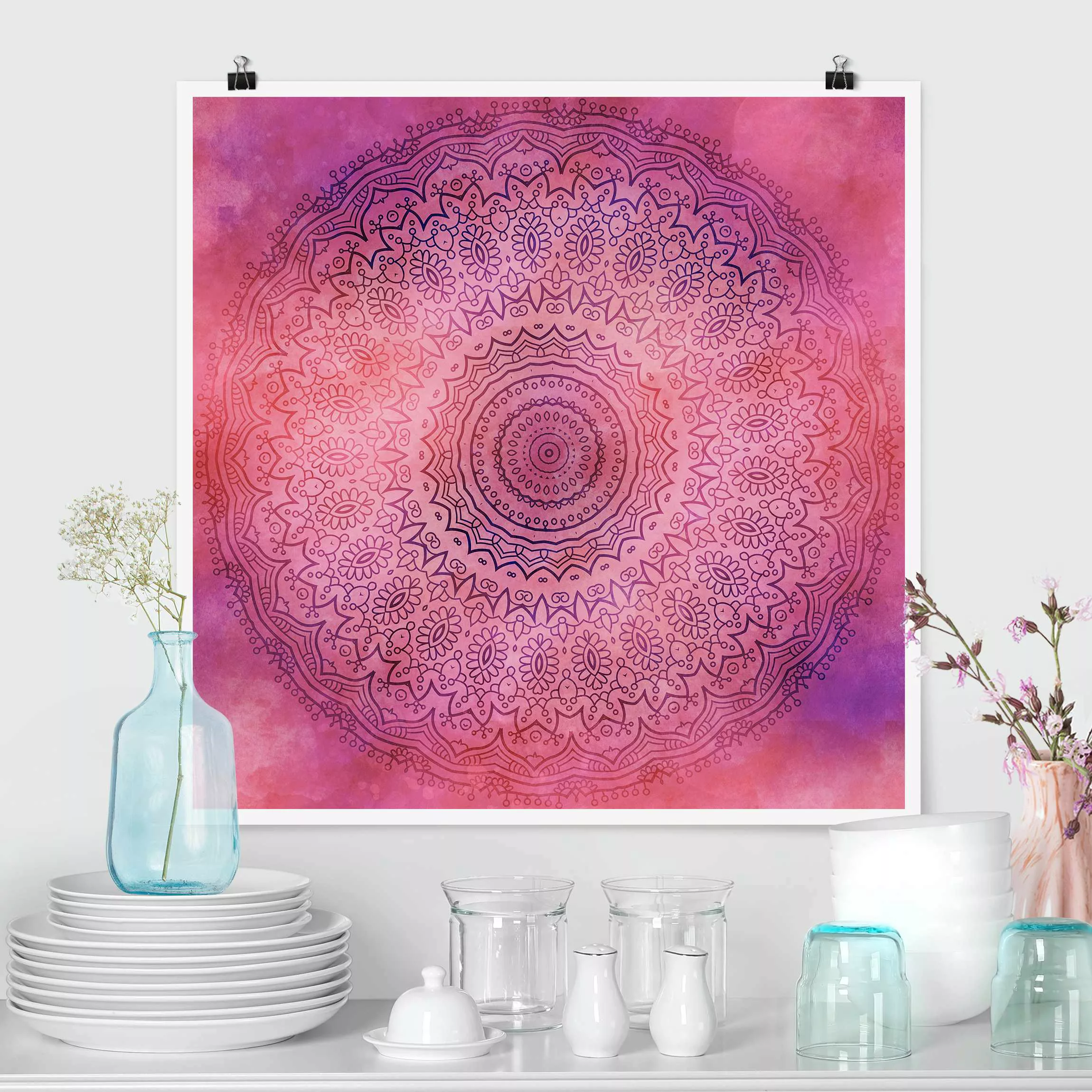 Poster Aquarell Mandala Pink Violett günstig online kaufen