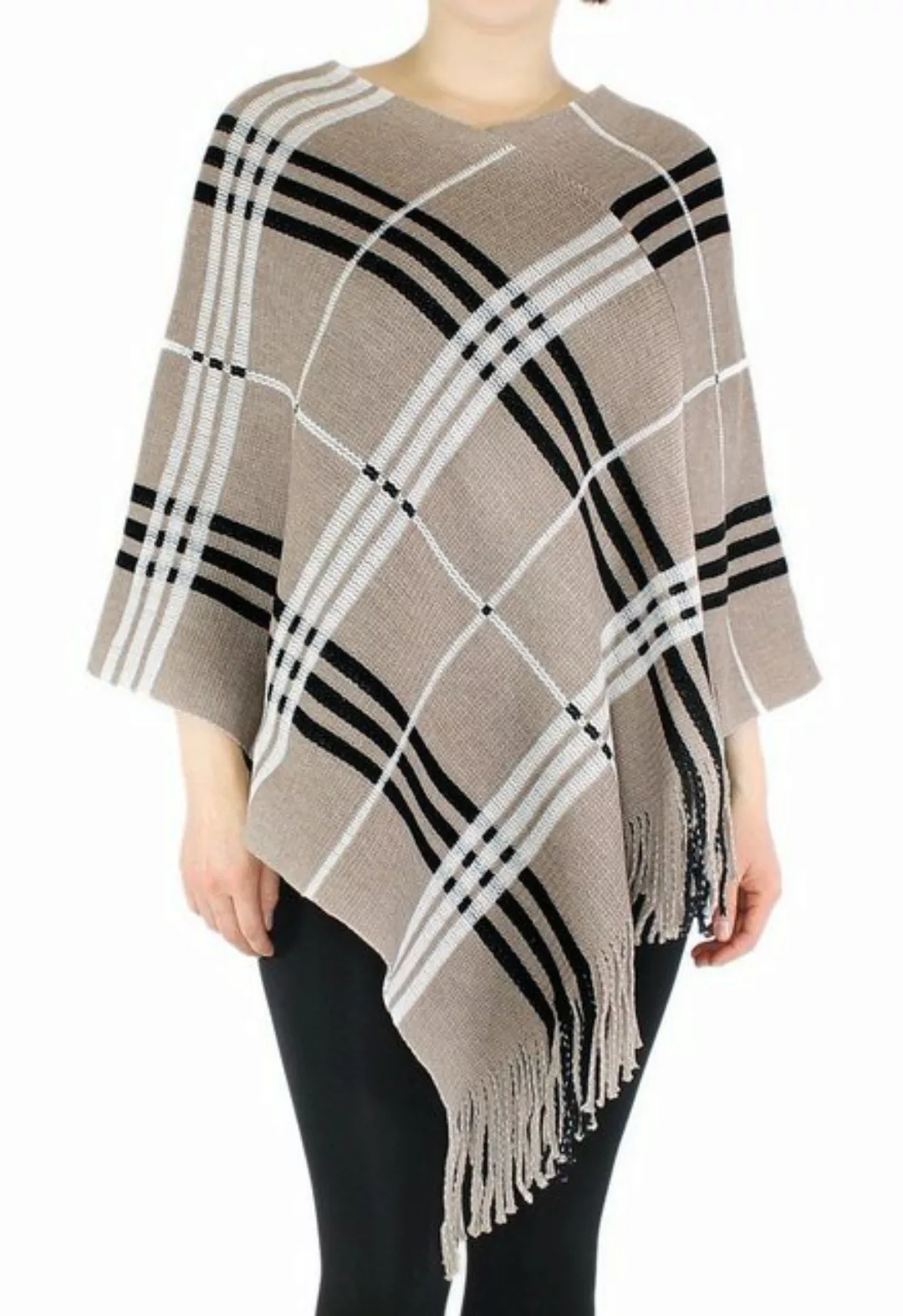 dy_mode Strickponcho Damen Strick Poncho Kariert Fransenponcho Überwurf Cap günstig online kaufen