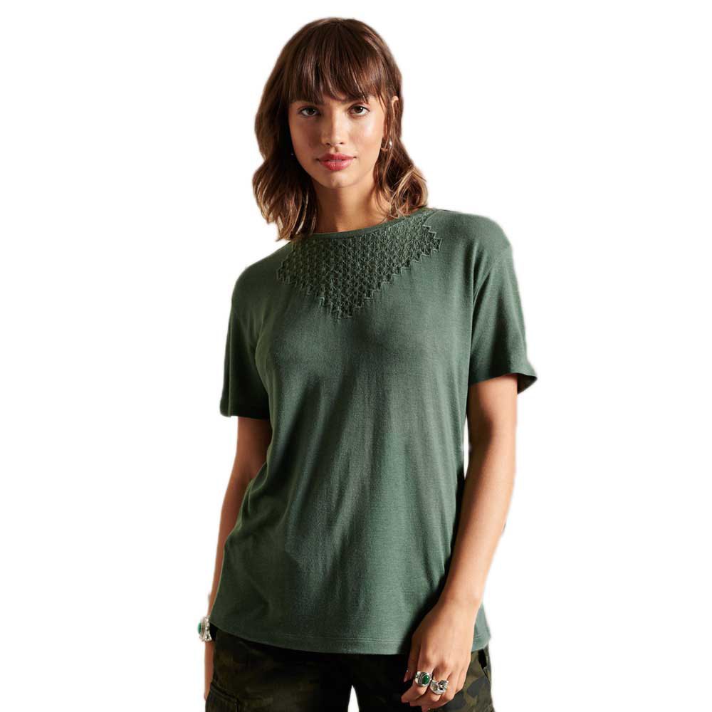 Superdry Chevron Lace Jersey Kurzarm Bluse M Jungle Green günstig online kaufen