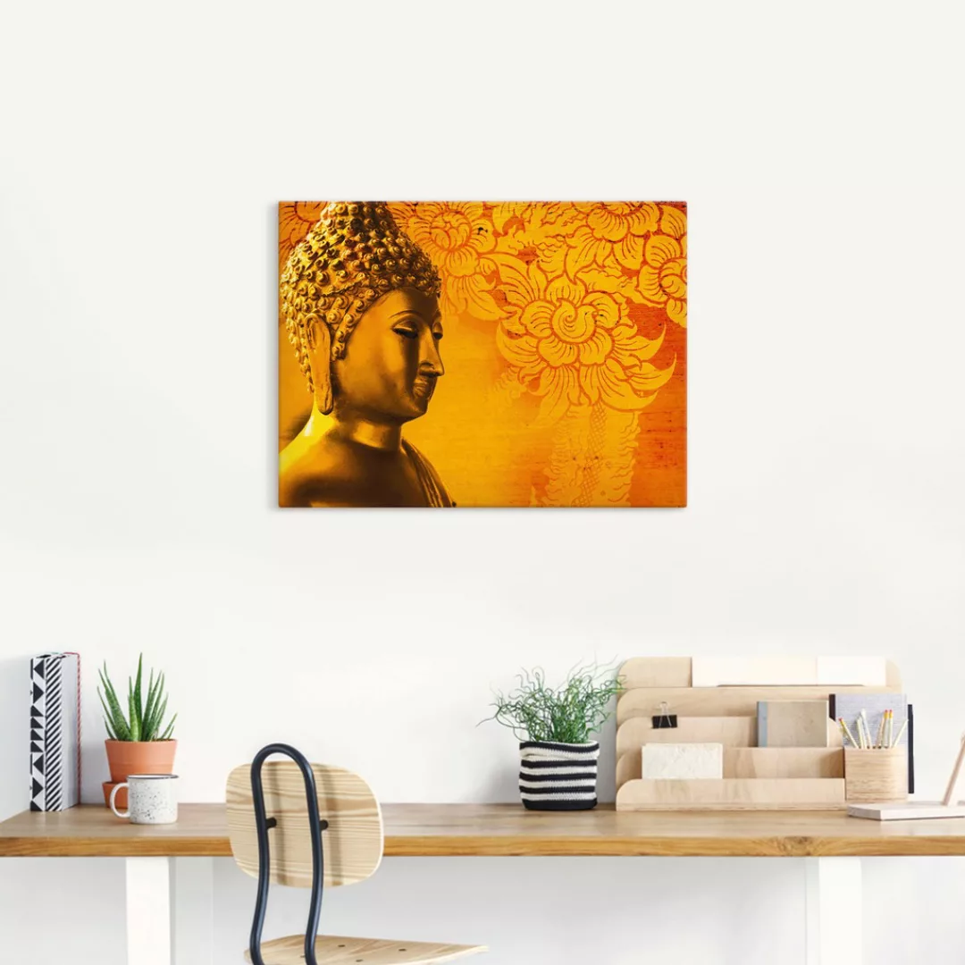 Artland Leinwandbild "Buddha Goldstatue - gold", Religion, (1 St.), auf Kei günstig online kaufen