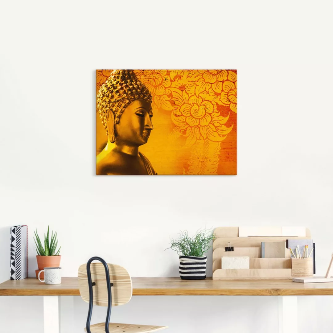 Artland Leinwandbild "Buddha Goldstatue - gold", Religion, (1 St.) günstig online kaufen