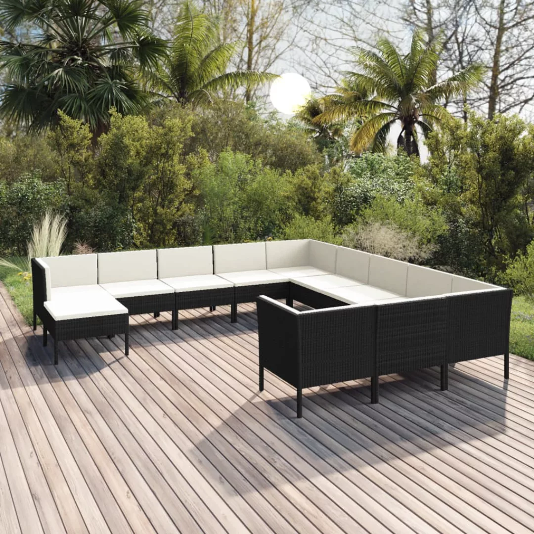 12-tlg. Garten-lounge-set Mit Auflagen Poly Rattan Schwarz günstig online kaufen