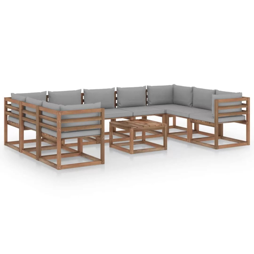 10-tlg. Garten-lounge-set Mit Grauen Kissen günstig online kaufen