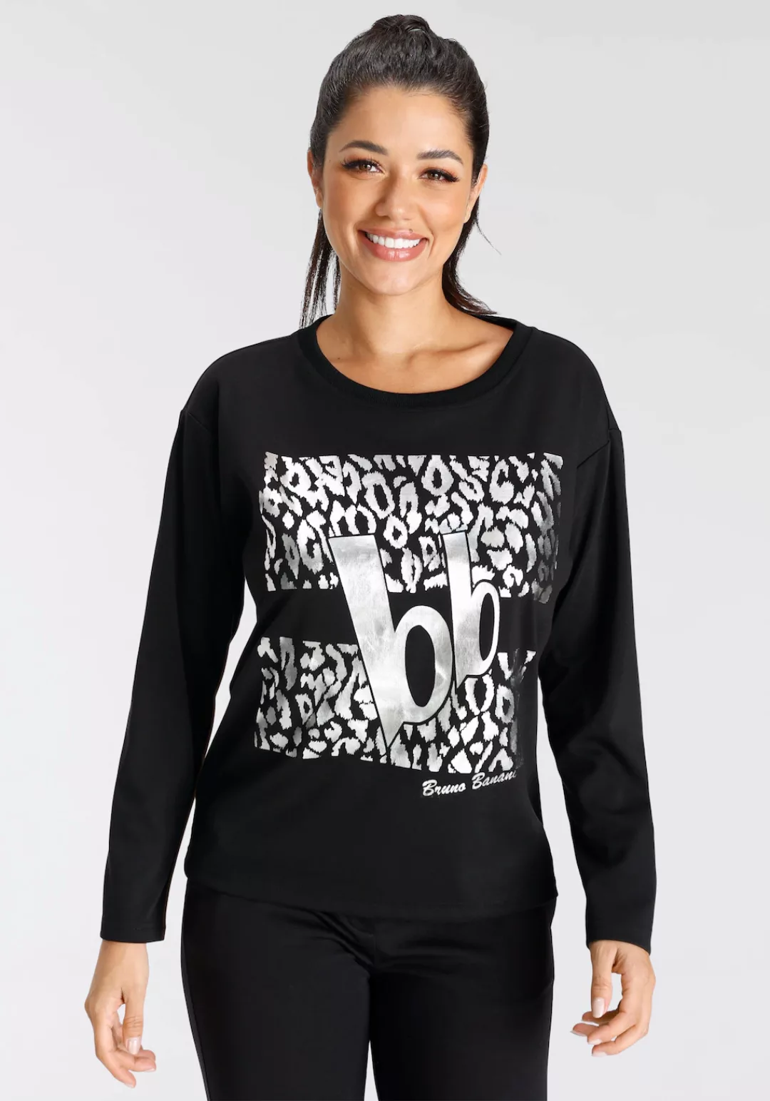 Bruno Banani Sweatshirt silberfarbener Leo-Print NEUE KOLLEKTION günstig online kaufen