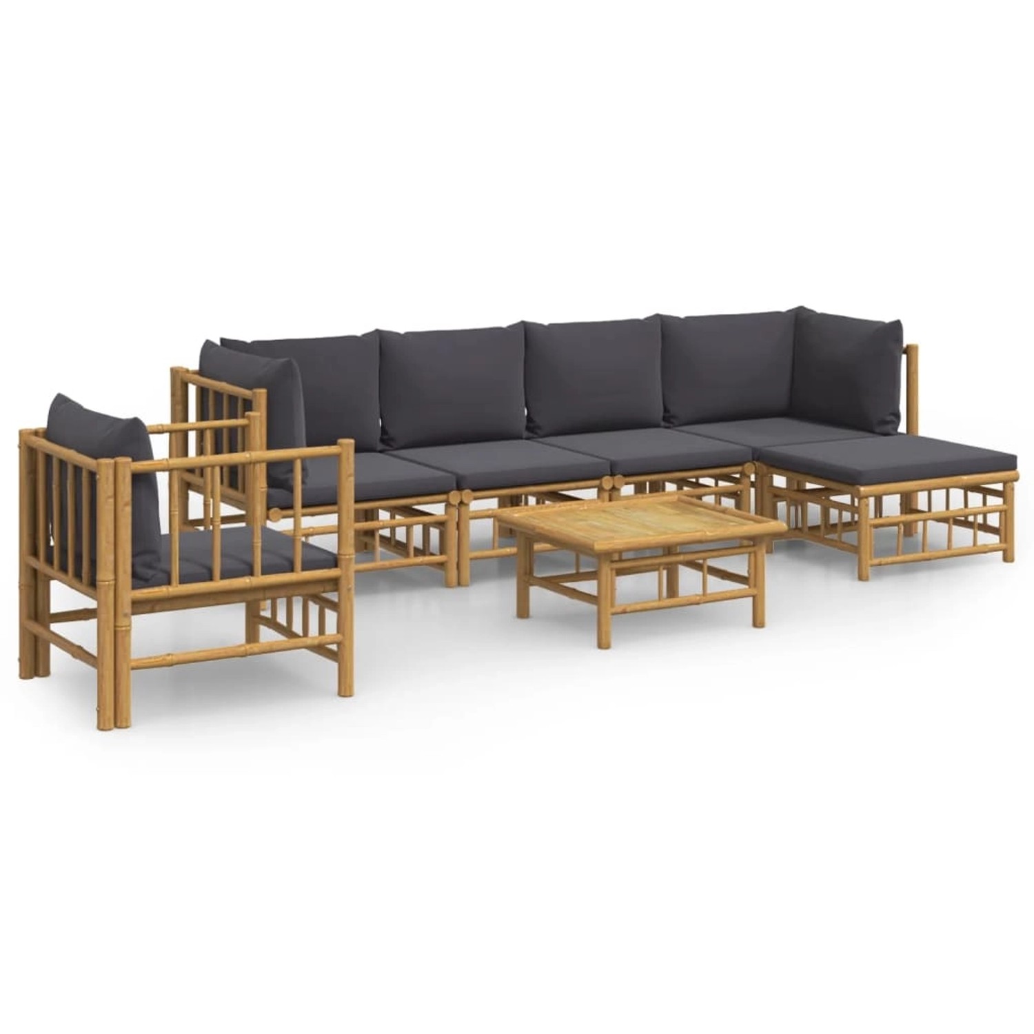 Vidaxl 7-tlg. Garten-lounge-set Mit Dunkelgrauen Kissen Bambus günstig online kaufen