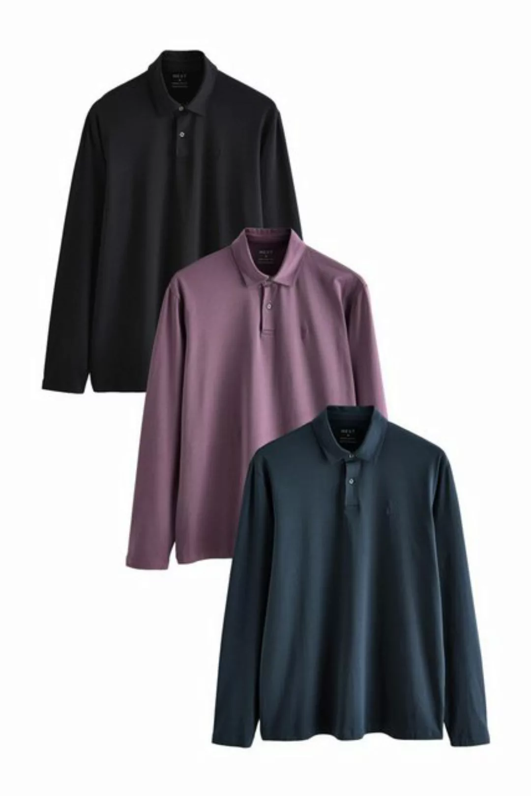 Next Langarm-Poloshirt Langärmelige Poloshirts aus Jersey im 3er-Pack (3-tl günstig online kaufen