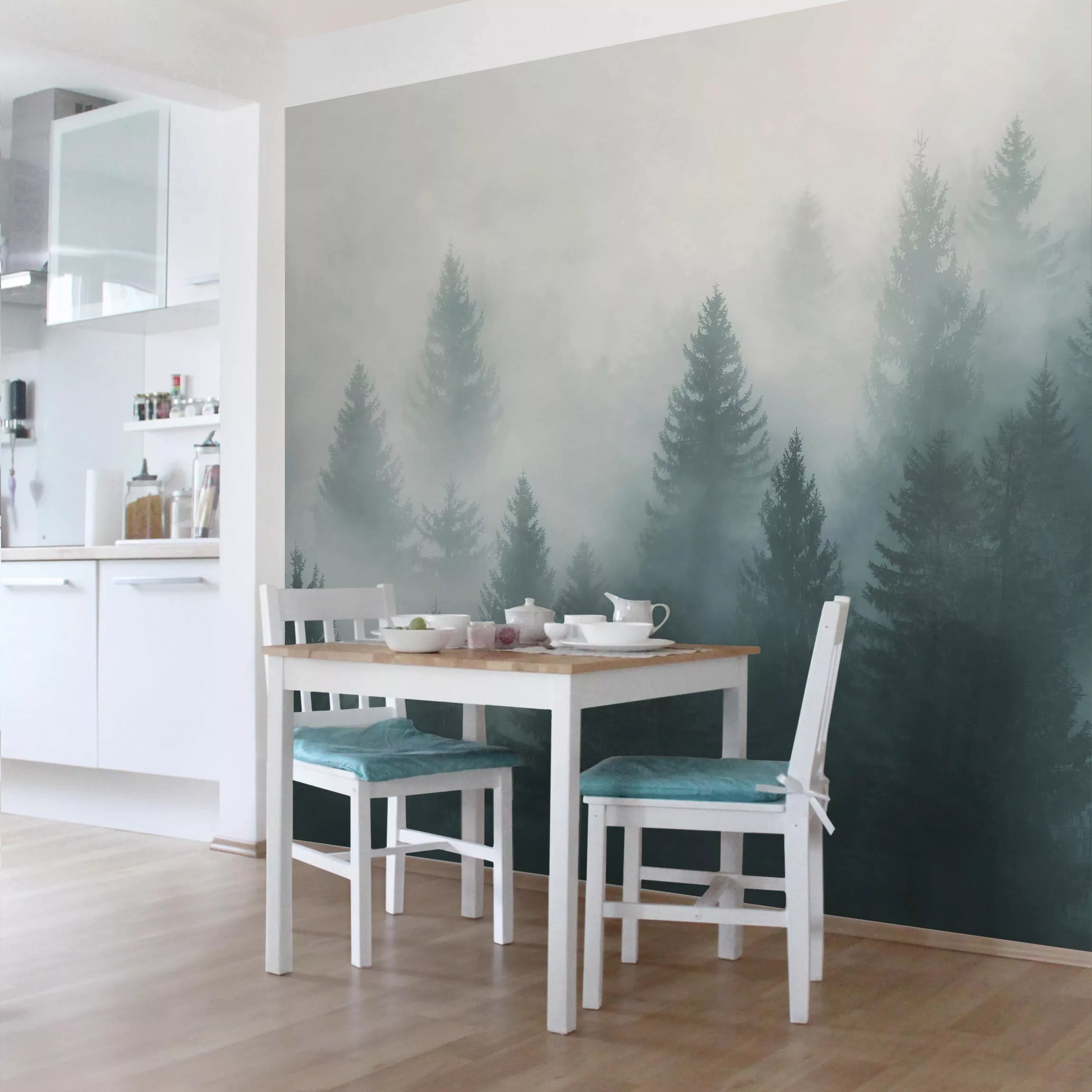 Bilderwelten Vliestapete Nadelwald im Nebel grün Gr. 432 x 290 günstig online kaufen