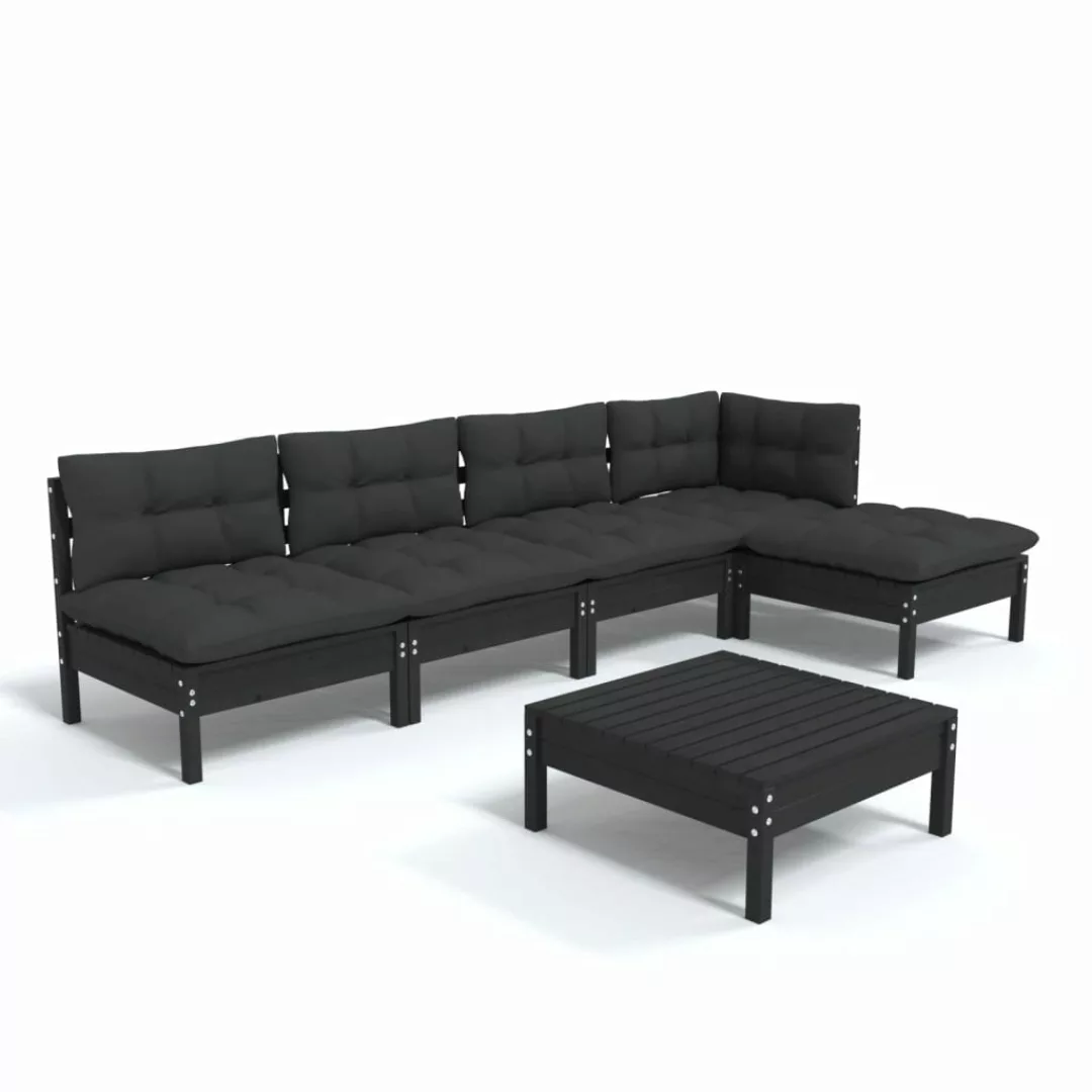 6-tlg. Garten-lounge-set Mit Kissen Schwarz Kiefernholz günstig online kaufen