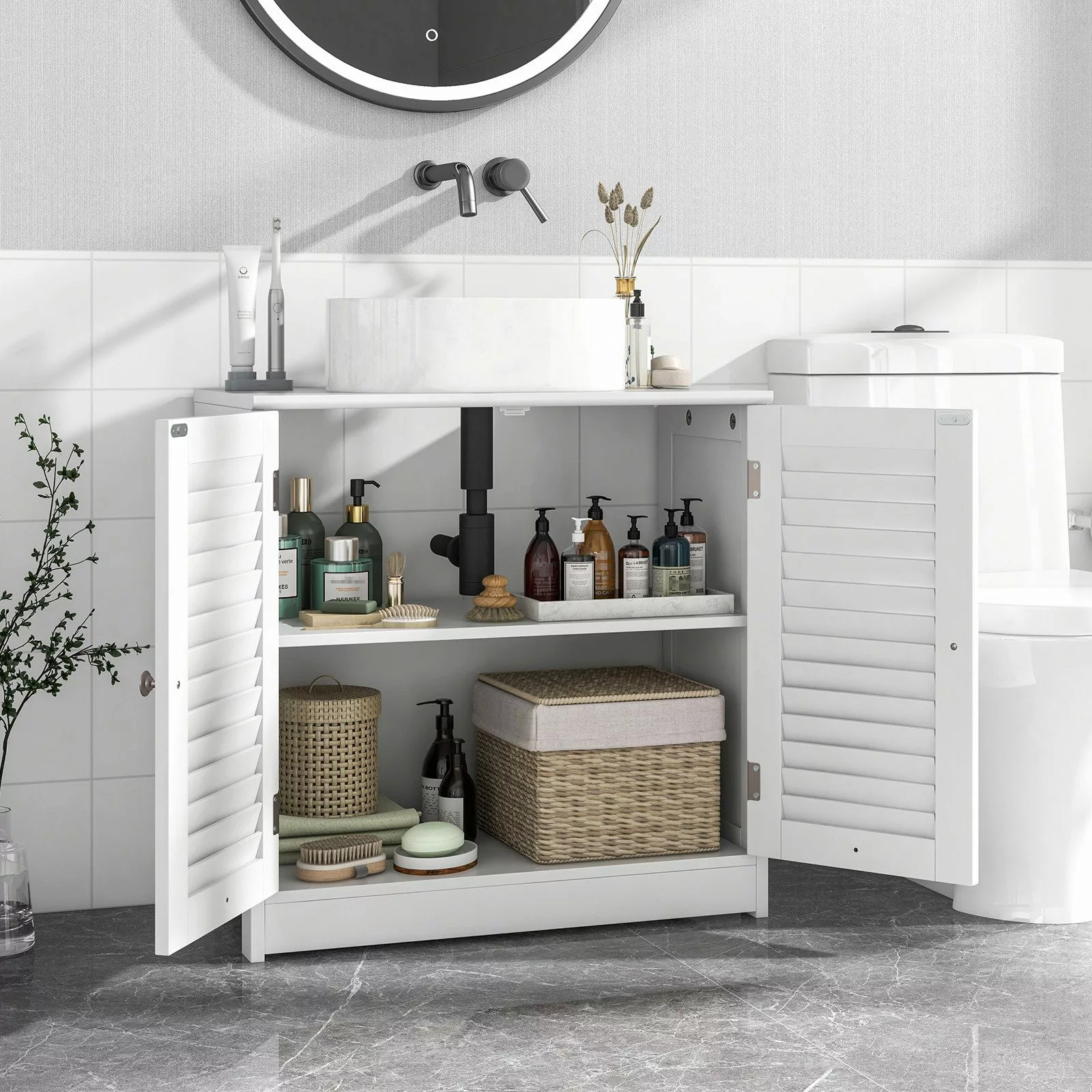 KOMFOTTEU Waschbeckenunterschrank Badschrank mit 2 Türen günstig online kaufen
