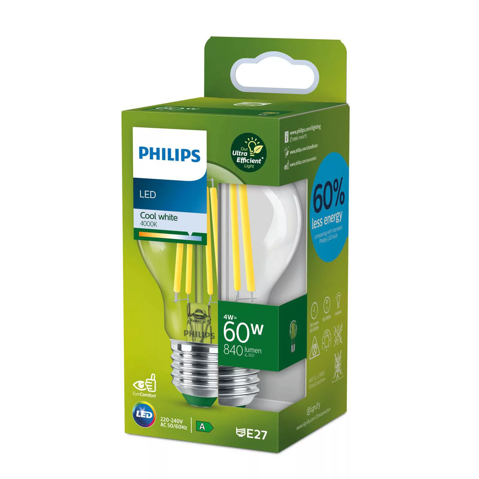 Philips LED Lampe E27 - Birne A60 4W 840lm 4000K ersetzt 60W Einerpack günstig online kaufen