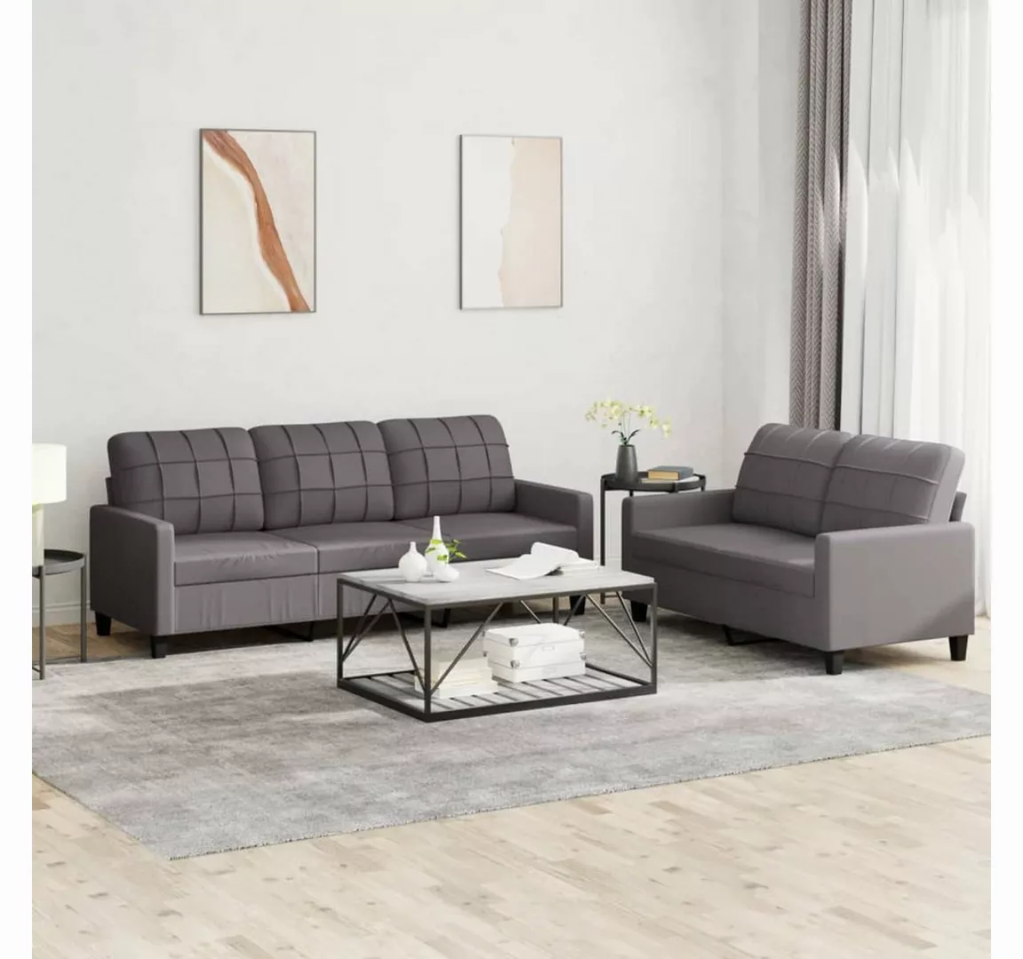 vidaXL Sofa Sofagarnitur mit Kissen Kunstleder, Standard, Grau günstig online kaufen