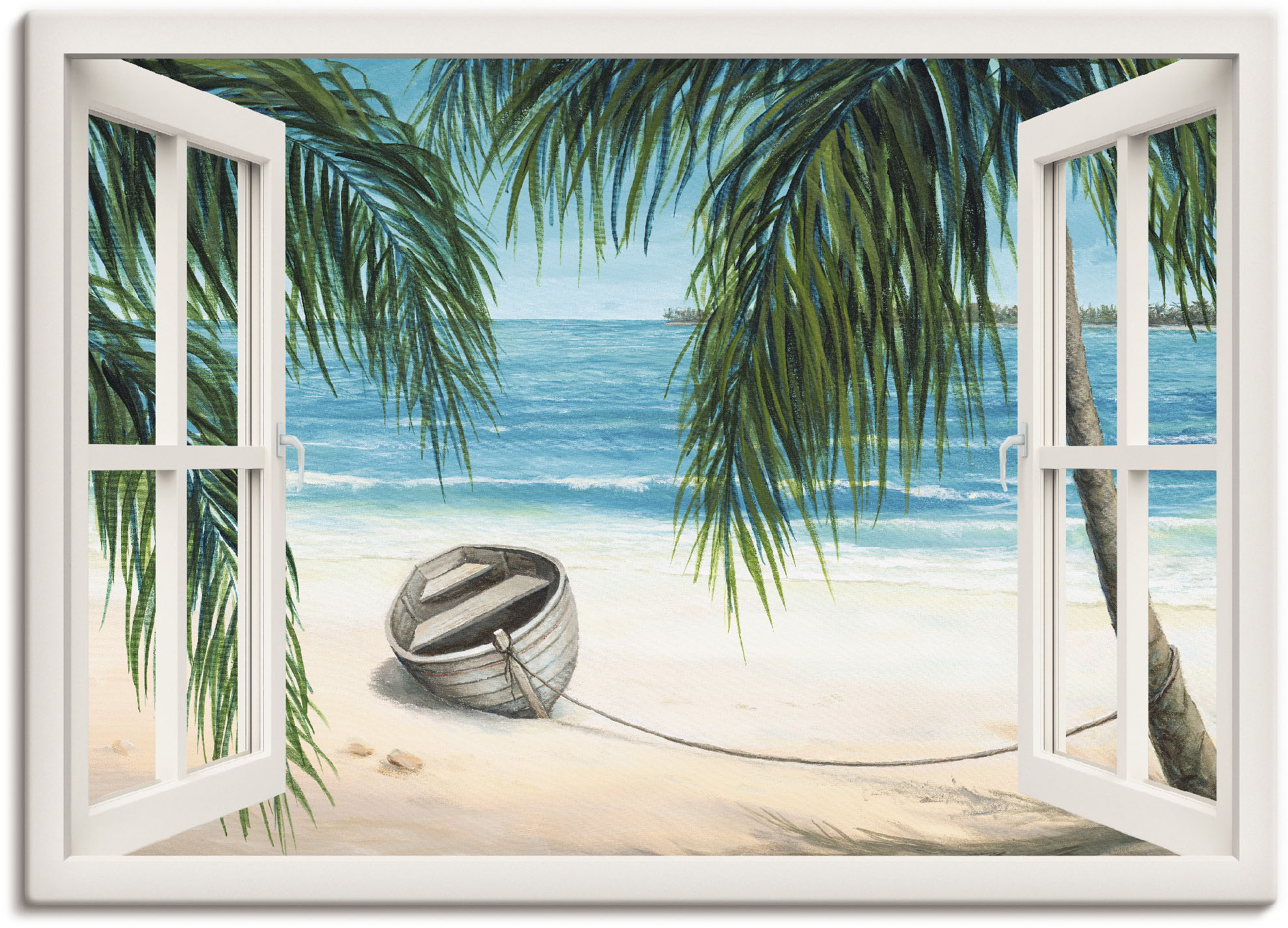 Artland Wandbild "Fensterblick - Karibik", Fensterblick, (1 St.), als Leinw günstig online kaufen