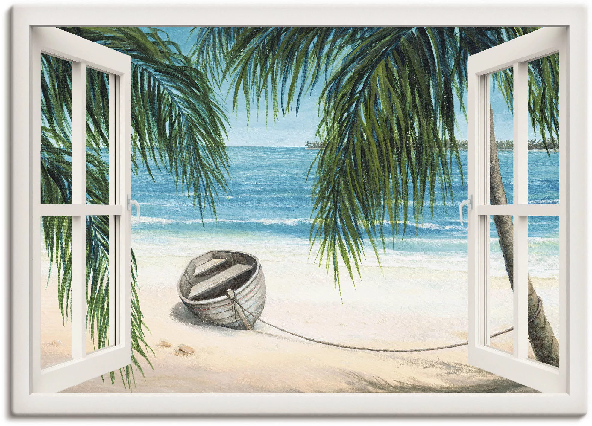 Artland Wandbild »Fensterblick - Karibik«, Fensterblick, (1 St.), als Leinw günstig online kaufen