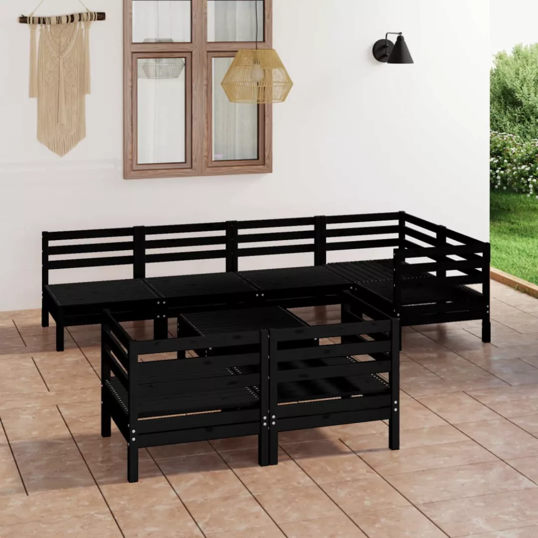 8-tlg. Garten-lounge-set Massivholz Kiefer Schwarz günstig online kaufen