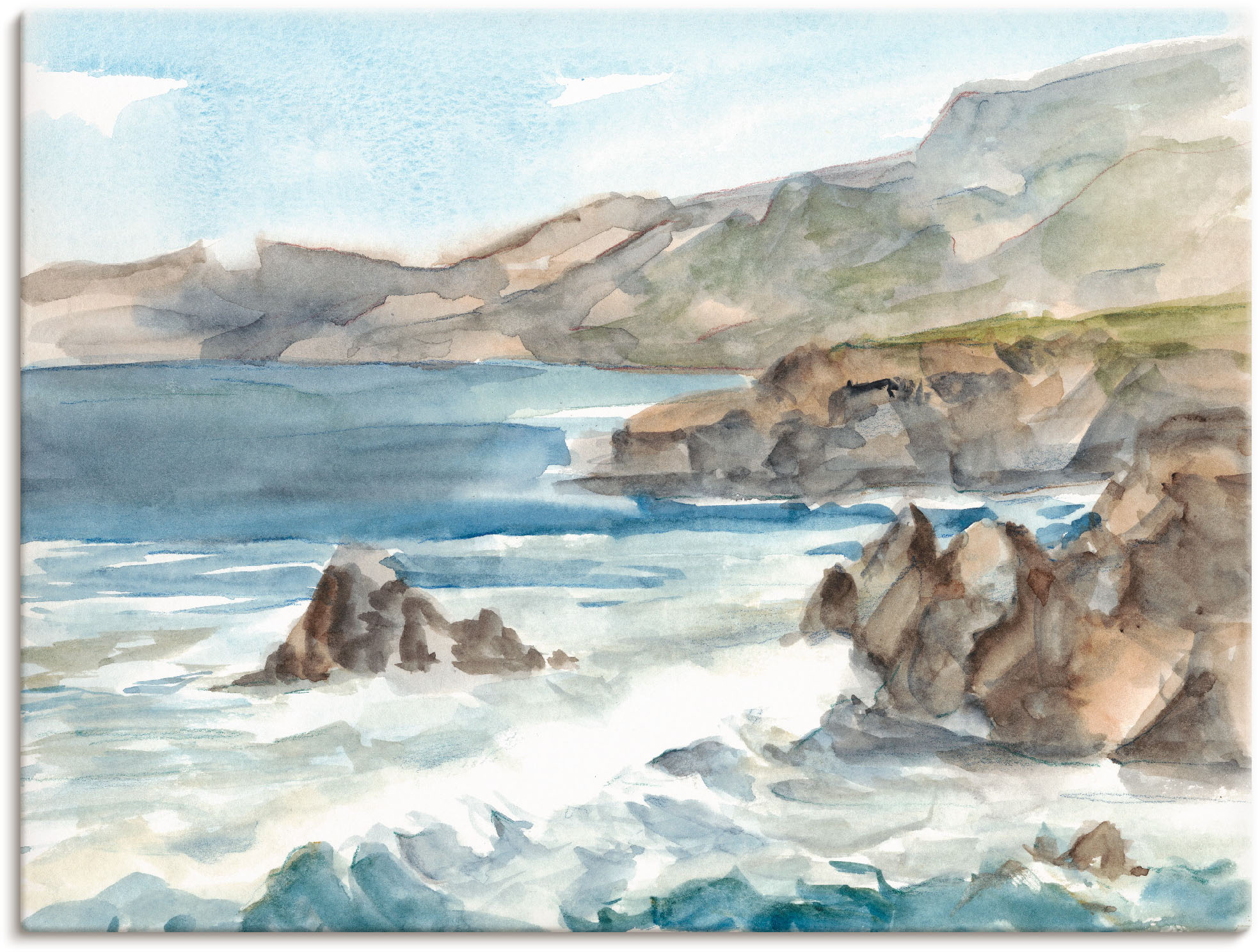 Artland Leinwandbild »Wasserfarben Küste II«, Küste, (1 St.), auf Keilrahme günstig online kaufen