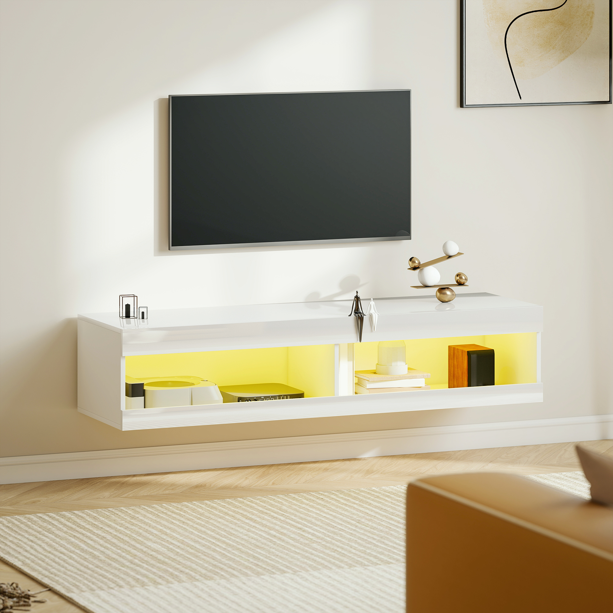HOMCOM TV Schrank, Hängendes TV Lowboard mit RGB LED-Beleuchtung in 16 Farb günstig online kaufen
