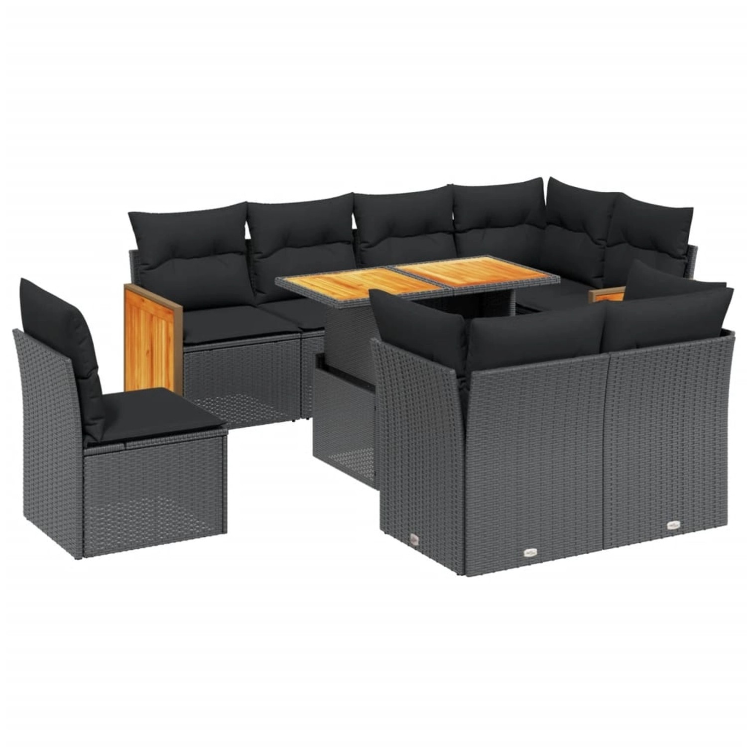 vidaXL 9-Tlg Garten-Sofagarnitur mit Kissen Schwarz Poly Rattan 3274051 günstig online kaufen