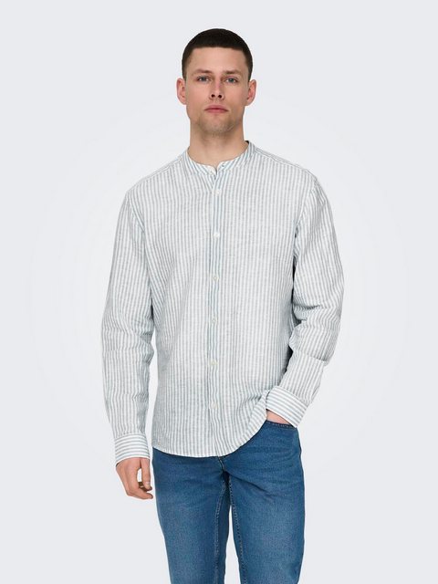 ONLY & SONS Langarmhemd Leichtes Leinen Hemd Langarm Slim Fit 7562 in Grün günstig online kaufen