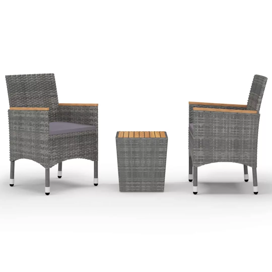 3-tlg. Bistro-set Poly Rattan Und Akazienholz Grau günstig online kaufen