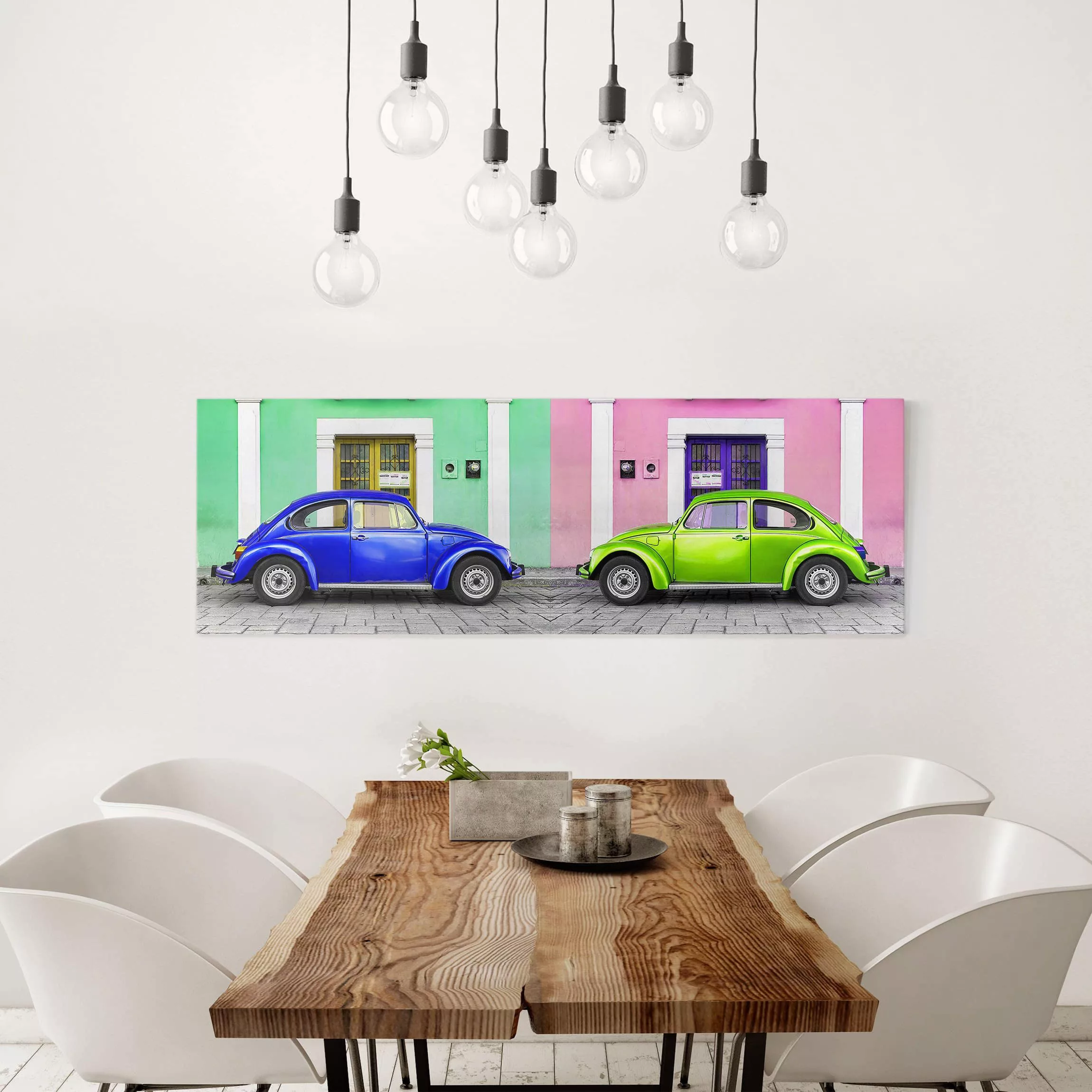 Leinwandbild Fahrzeug - Panorama Farbige Beetles günstig online kaufen