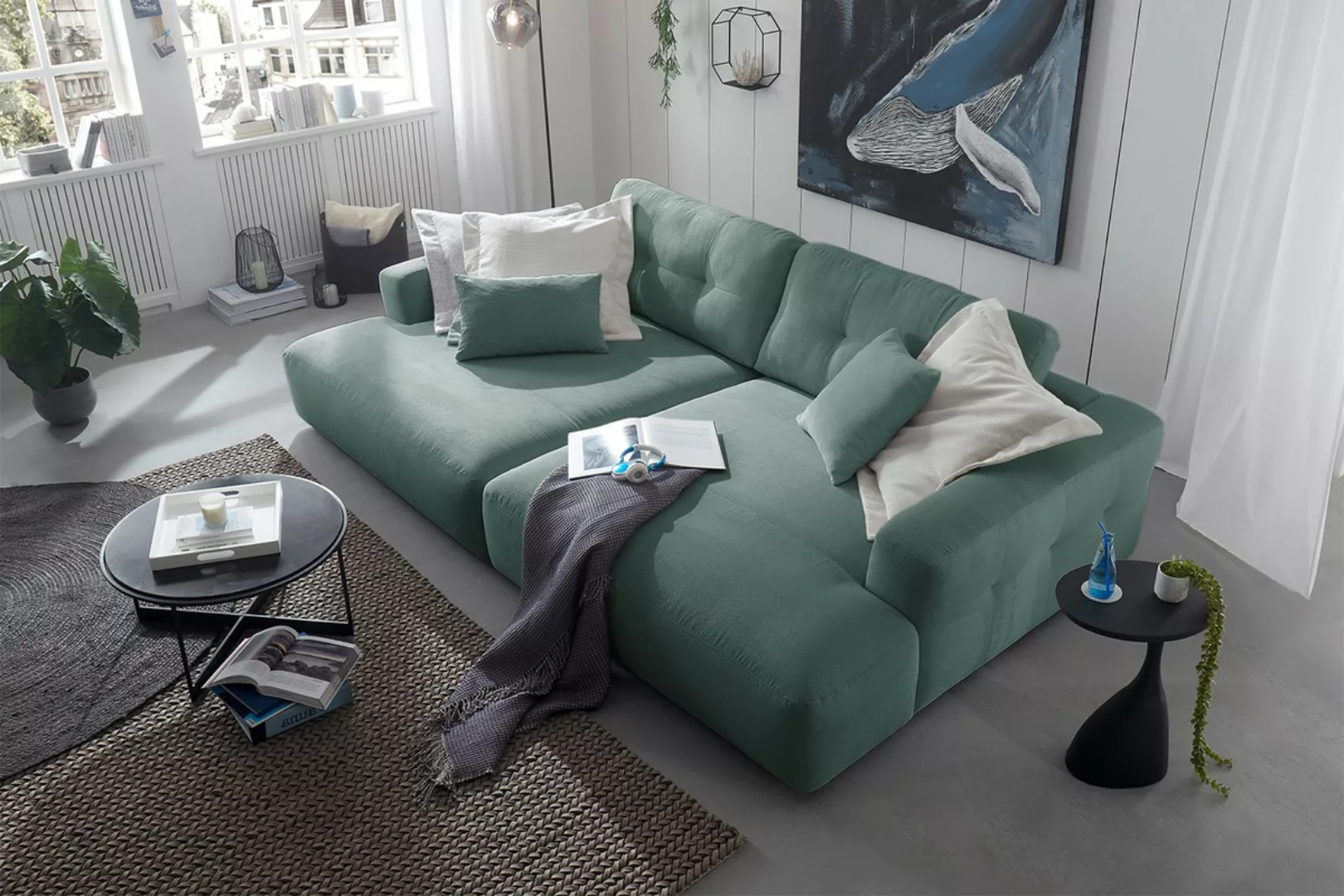 KAWOLA Big Sofa MIKA Feincord grün günstig online kaufen