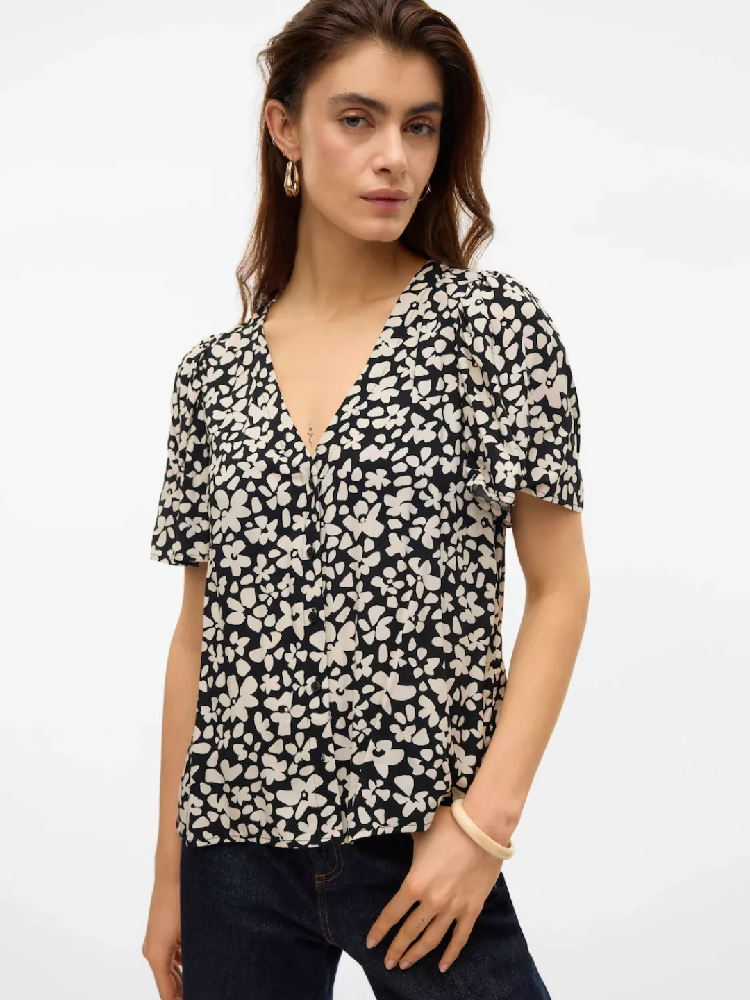 Vero Moda Kurzarmbluse "VMALBA SS V-NECK SHIRT WVN GA" günstig online kaufen