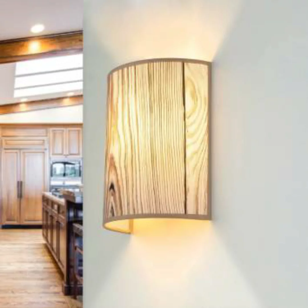 Dekorative Wandlampe Stoff in Holz Optik E27 Loft ALICE günstig online kaufen