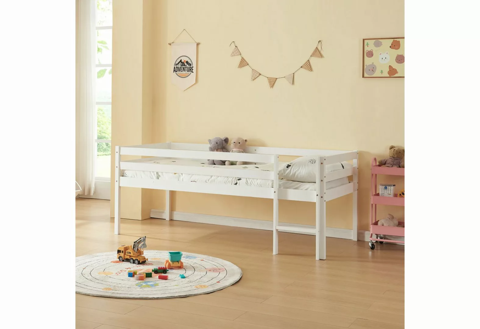 en.casa Kinderbett, »Siikalatva« mit Rausfallschutz 90x200cm Kiefernholz We günstig online kaufen