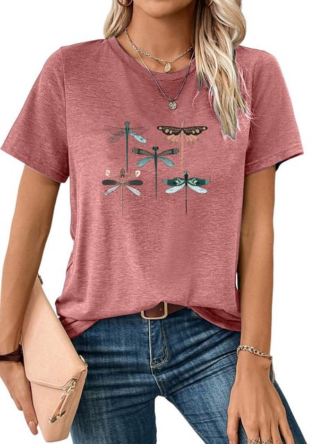 PYL Print-Shirt Damen Sommer Casual T-Shirt mit Libelle Print Tee günstig online kaufen