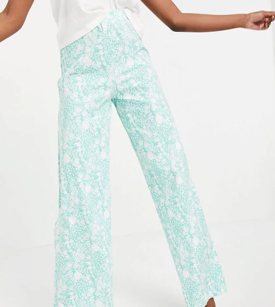 ASOS DESIGN Tall – Mix & Match – Pyjamahose mit Blumenmuster in Grün günstig online kaufen
