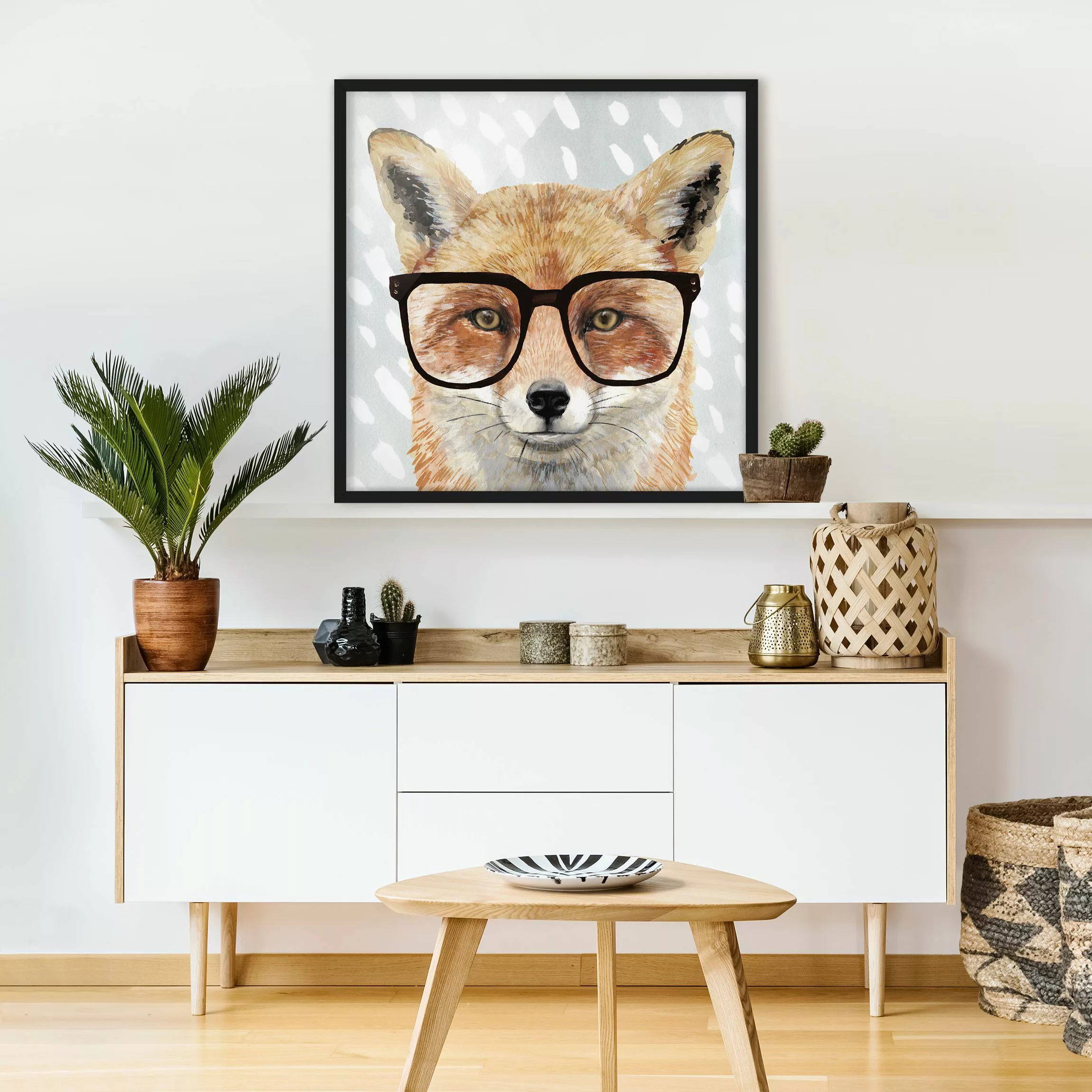 Bild mit Rahmen Tiere - Quadrat Bebrillte Tiere - Fuchs günstig online kaufen