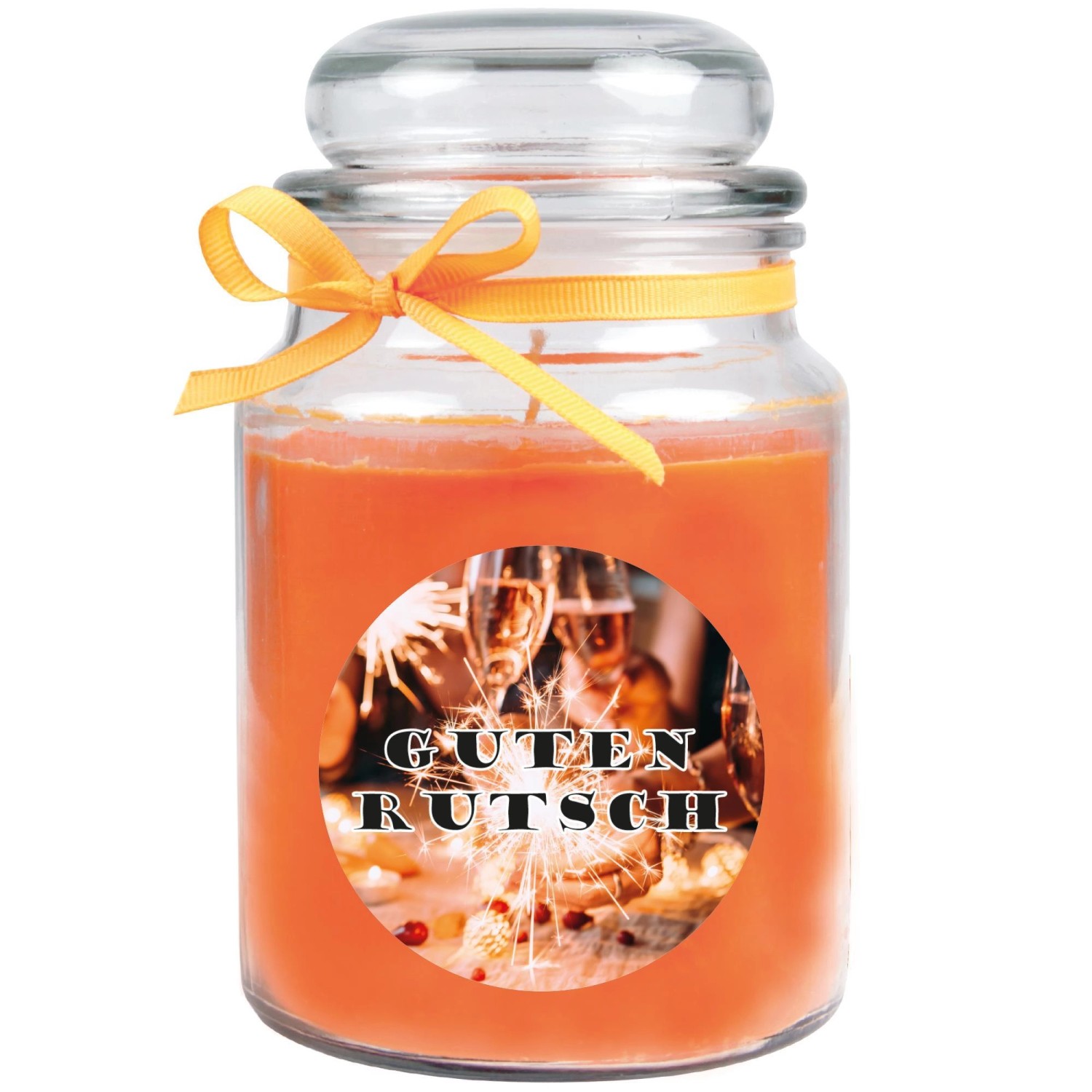 HS Candle Duftkerze & Glas Neujahr Orange Bonbon 110h günstig online kaufen