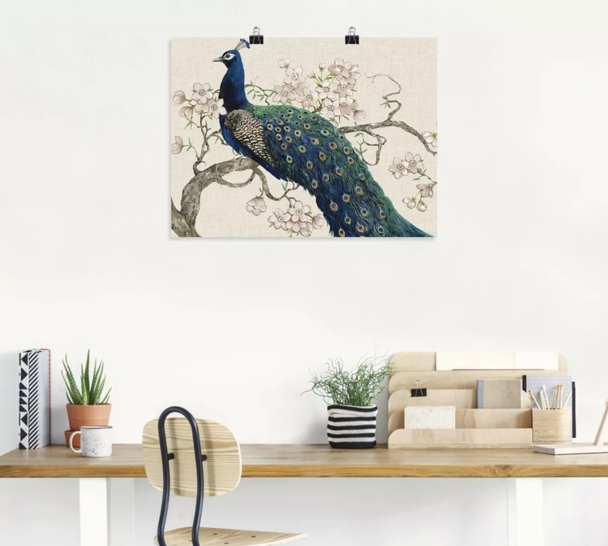 Artland Wandbild "Pfau & Blüten II", Vögel, (1 St.), als Alubild, Outdoorbi günstig online kaufen