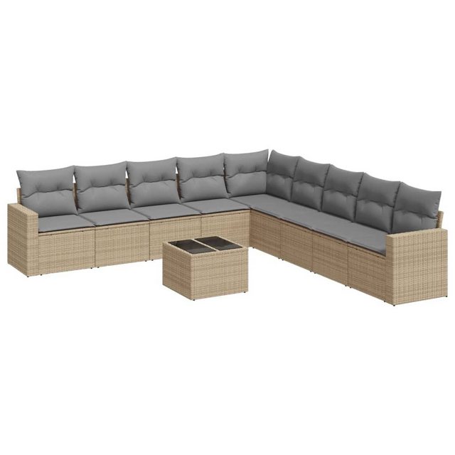 vidaXL Sofaelement 10-tlg. Garten-Sofagarnitur mit Kissen Beige Poly Rattan günstig online kaufen