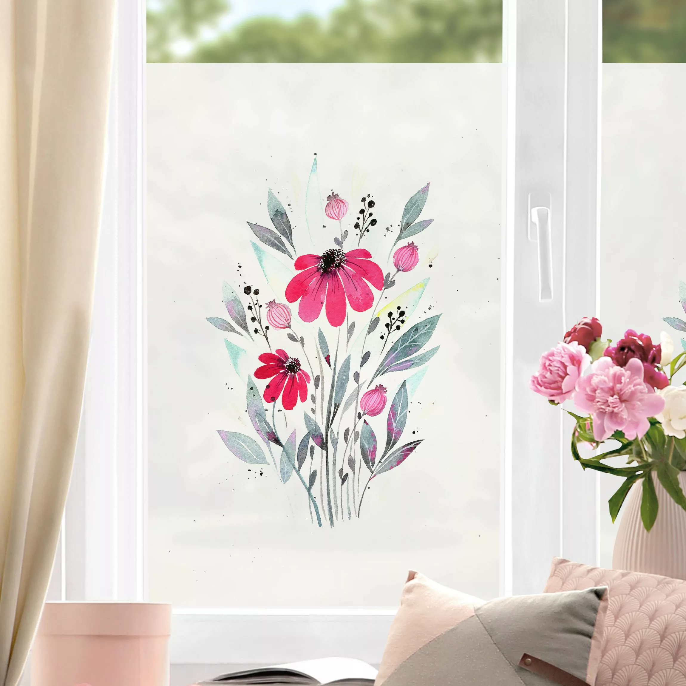 Fensterfolie Esther Meinl - Pink Aquarell Gerbera günstig online kaufen