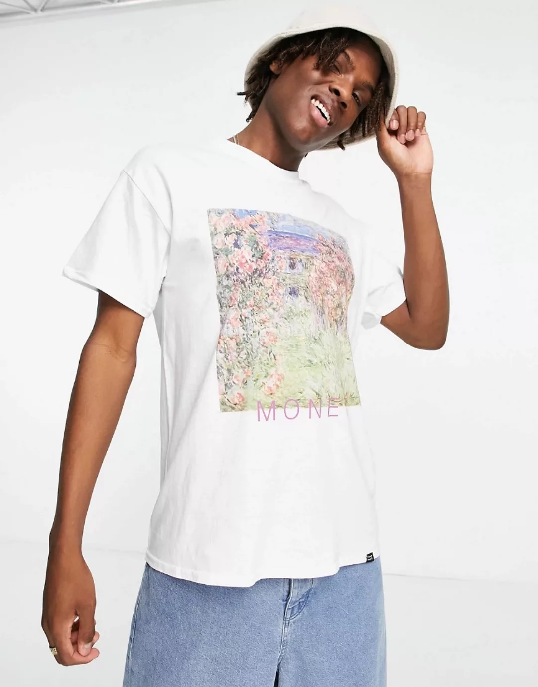 Vintage Supply – T-Shirt in Weiß mit Monet-Print günstig online kaufen