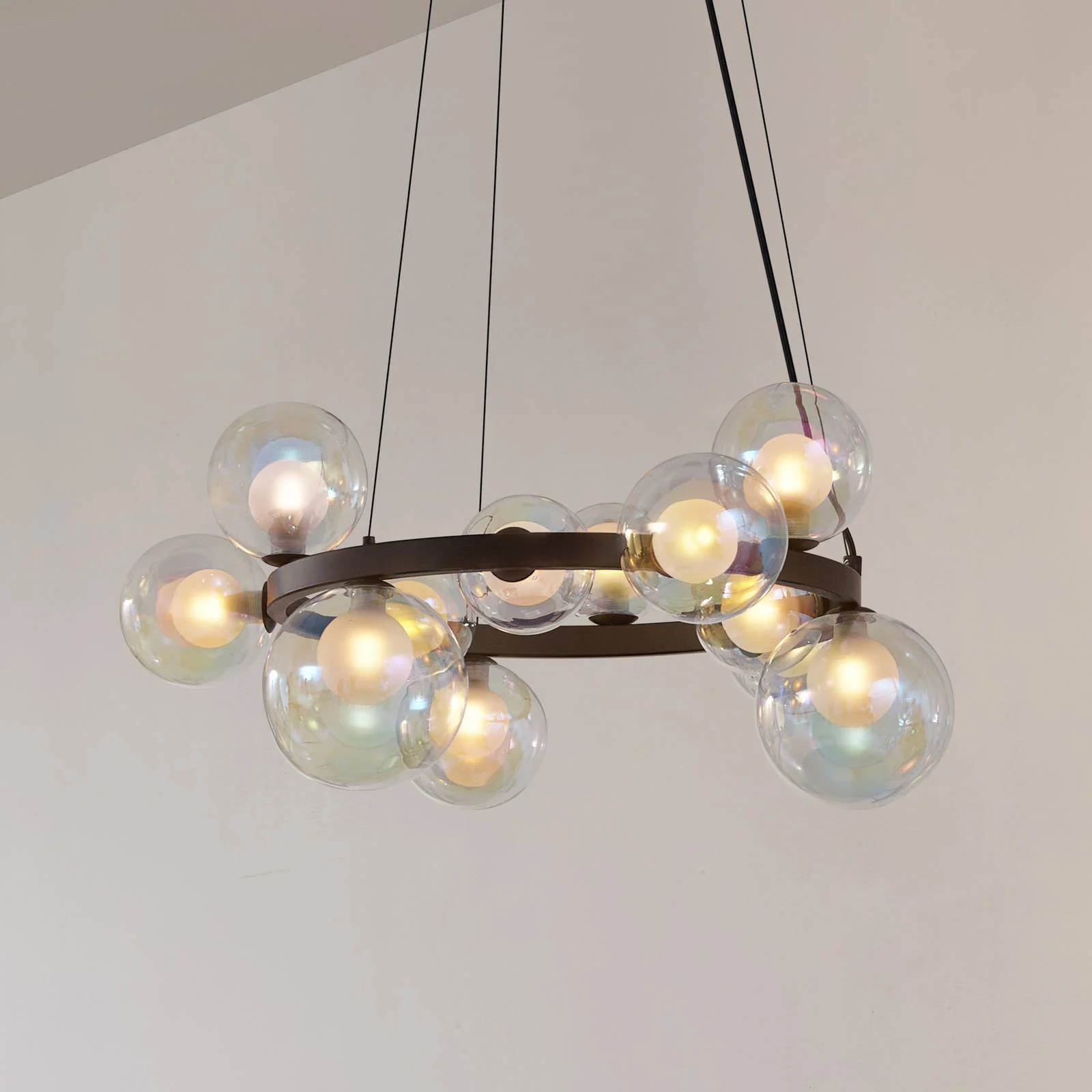 Lucande Hängeleuchte Marvi, Ø 68 cm, schwarz, Glas, Metall günstig online kaufen