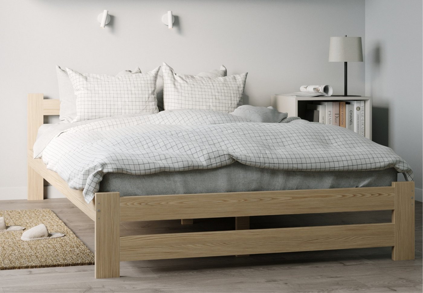 Home Collective Holzbett mit Lattenrost Modern Bett Kiefer Bettgestell Mass günstig online kaufen