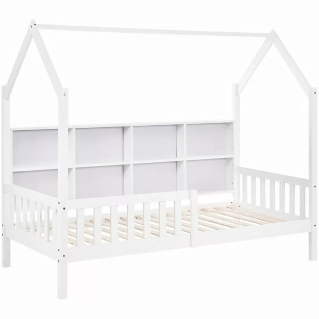 BlingBin Kinderbett Hausbett 90x200 Weiß (1er Set, 1-tlg., mit Ablageregal günstig online kaufen