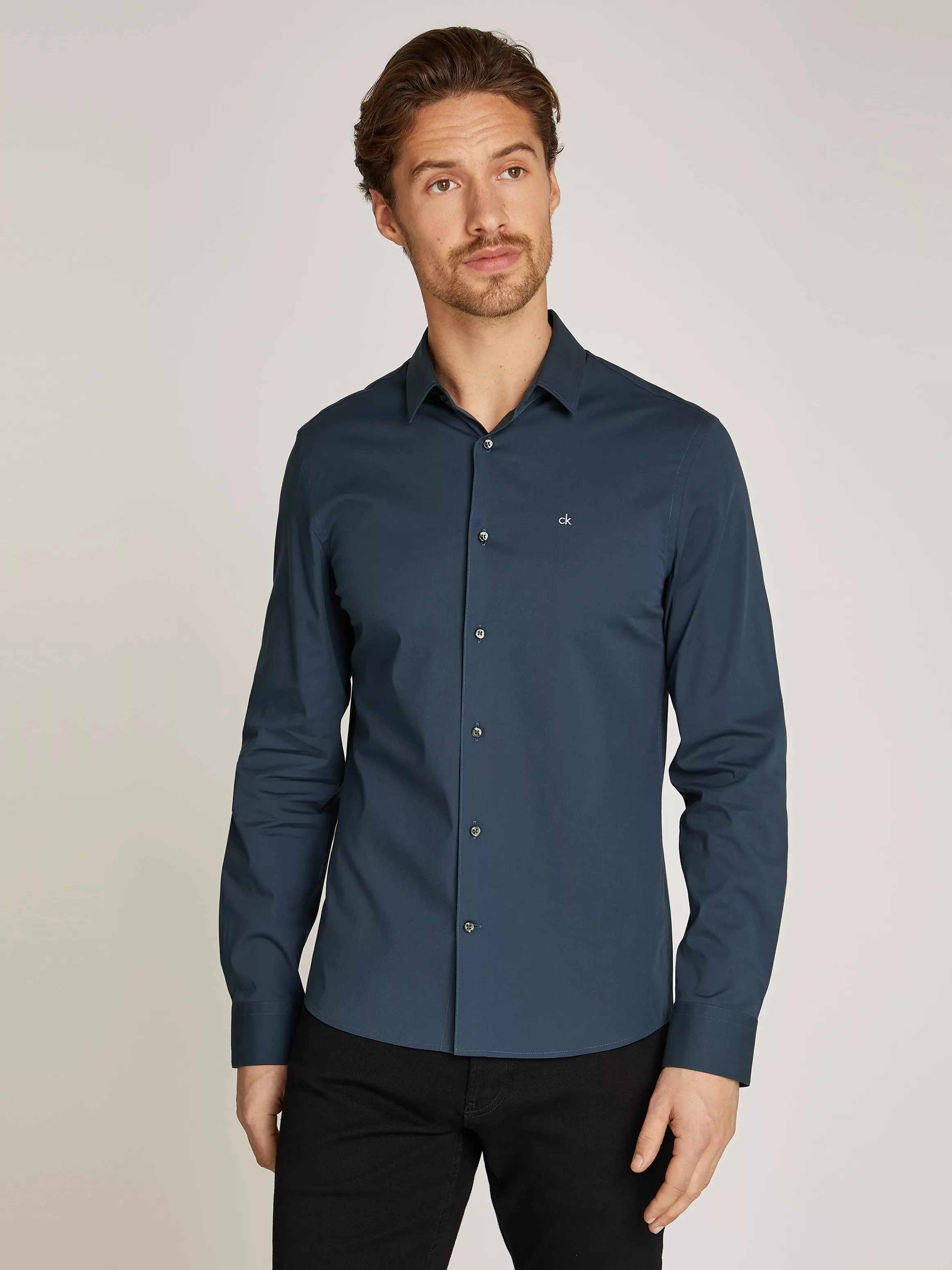 Calvin Klein Langarmhemd "SLIM FIT STRETCH POPLIN", mit Kentkragen günstig online kaufen