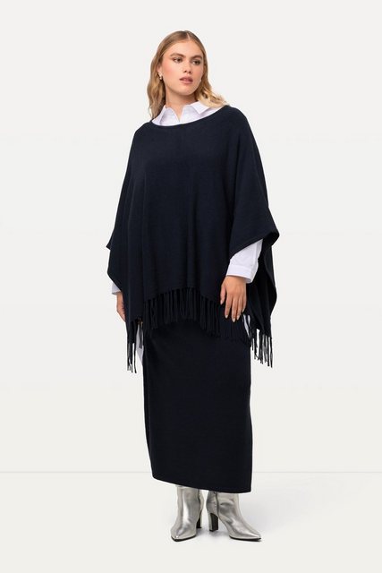 Ulla Popken Pullunder Strickponcho Oversized Fransen U-Boot-Ausschnitt günstig online kaufen