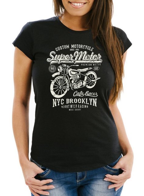 Neverless Print-Shirt Damen T-Shirt Biker Shirt Motorrad Super Motor Retro günstig online kaufen