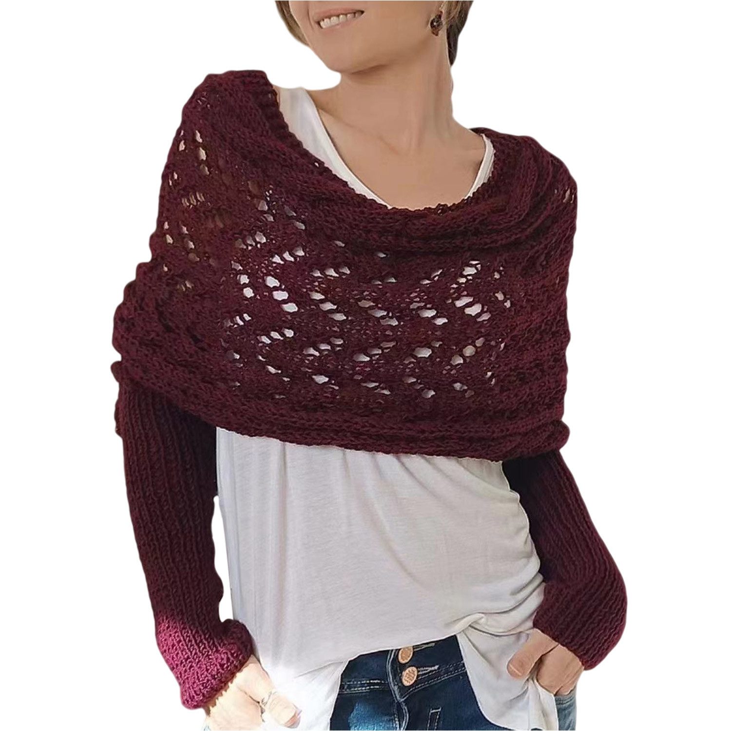 Refttenw Schal mit Ärmeln Damen WickelPullover günstig online kaufen