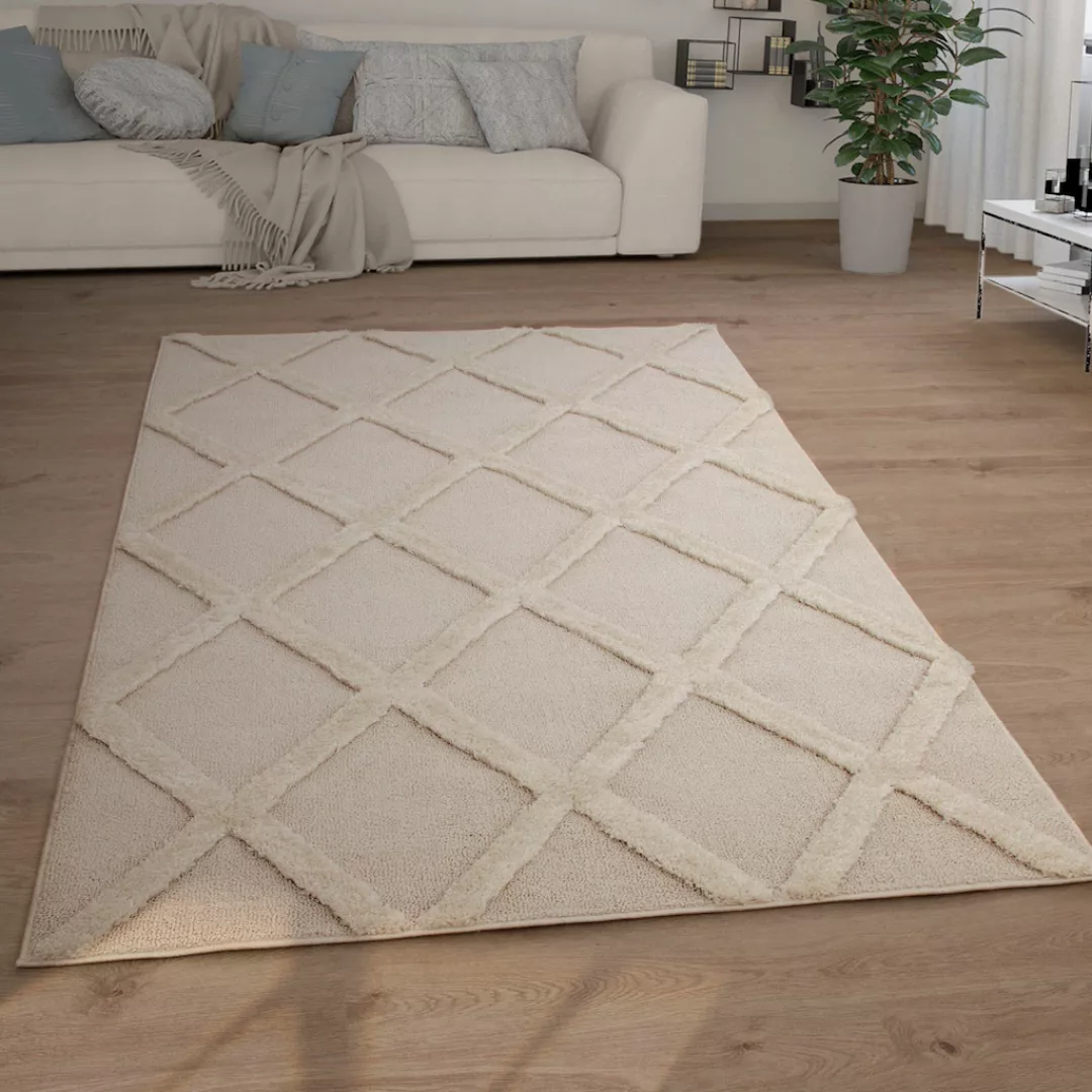 Paco Home Hochflor-Teppich »Genua 745«, rechteckig, Uni-Farben, Hoch-Tief E günstig online kaufen