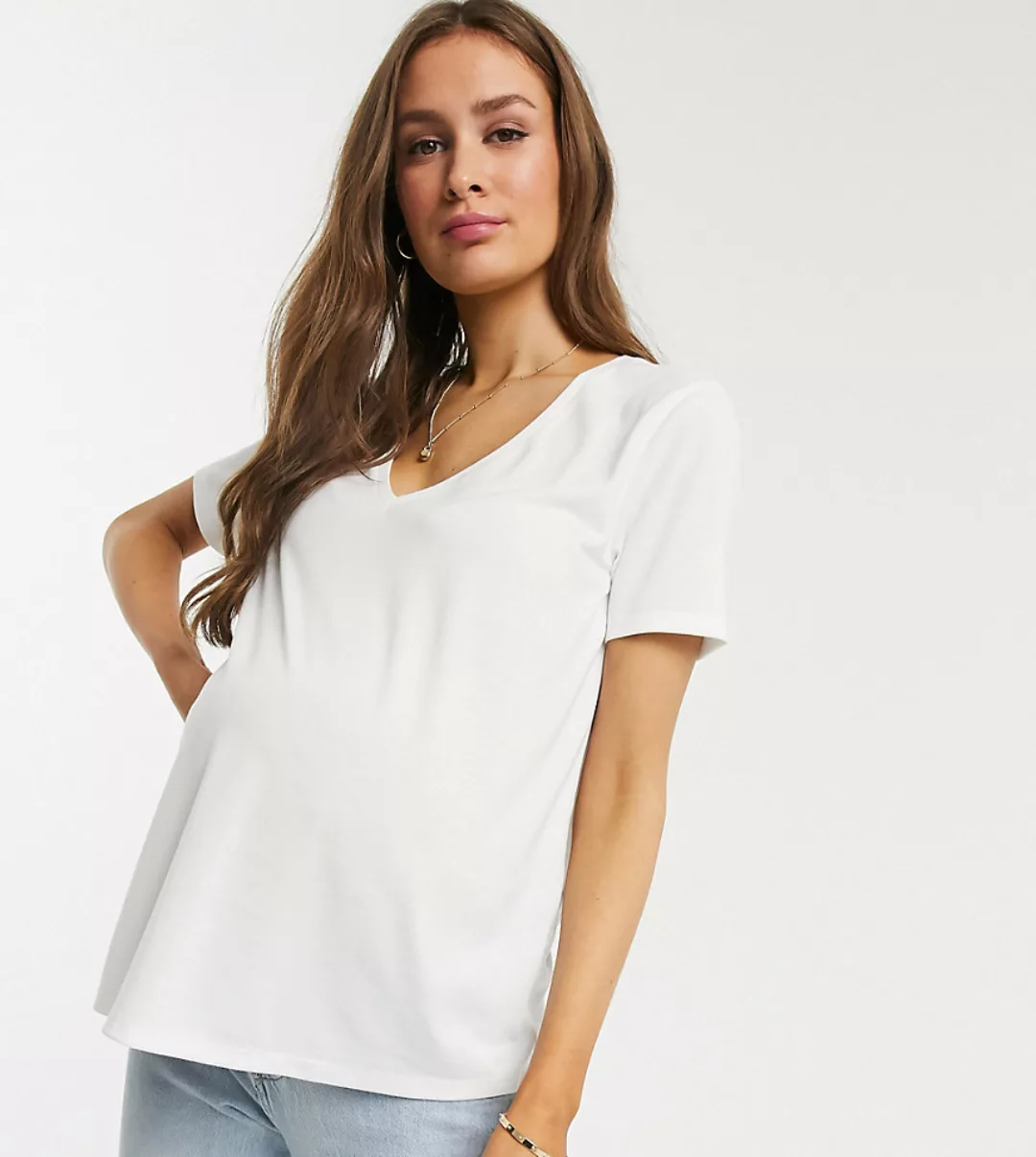 ASOS DESIGN Maternity – Legeres T-Shirt in  Weiß mit V-Ausschnitt günstig online kaufen